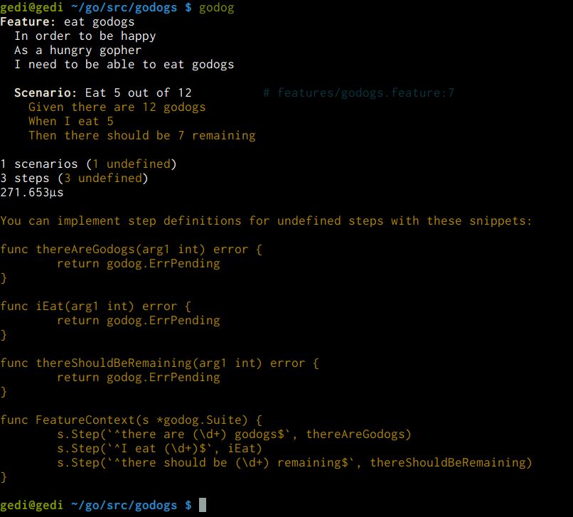 Undefined step snippets
